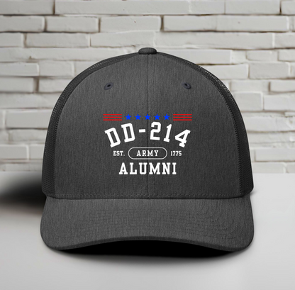 DD-214 Alumni Trucker Hat (US Army), Military Retirement Gift, Patriotic Cap - Premium Trucker Cap from Old Glory 1776 Apparel - Just $29.99! Shop now at Old Glory 1776 Apparel