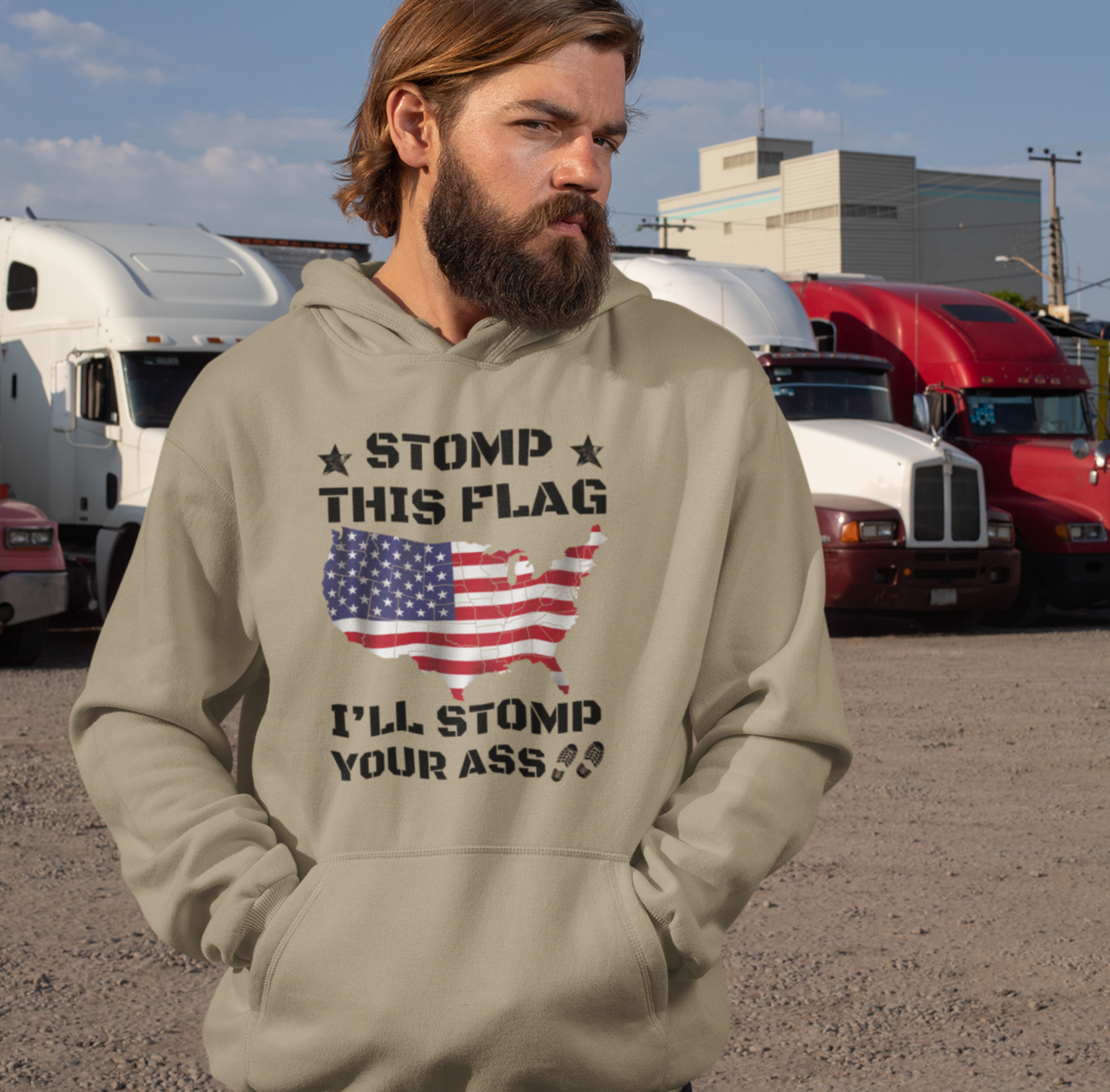 Stomp My Flag I'll Stomp Your Ass Unisex Hoodie, Bold Sweatshirt, Patriotic Gifts, USA Flag Hoodie - Premium Hoodie from Printify - Just $39.99! Shop now at Old Glory 1776 Apparel