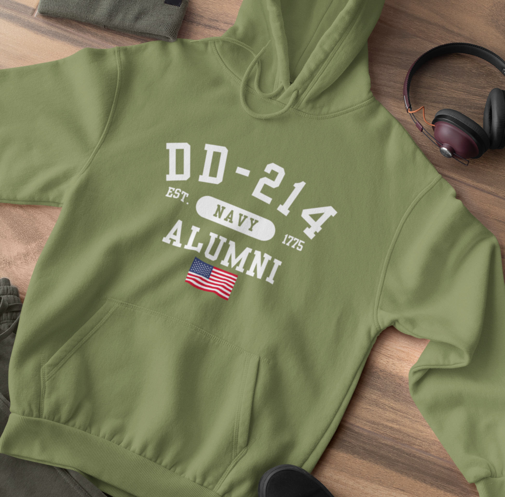 DD-214 U S Navy Veteran Gildan Hoodie, Patriotic Military Sweatshirt, Proud Retired Navy Apparel, Veteran Reunion Gift, US Navy Pride - Premium Hoodie from Printify - Just $39.99! Shop now at Old Glory 1776 Apparel