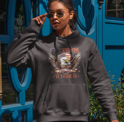 Freedom Tour 1776 Patriotic Unisex Hoodie, USA Flag, American Pride, Independence Day Apparel - Premium Hoodie from Old Glory 1776 Apparel - Just $39.99! Shop now at Old Glory 1776 Apparel