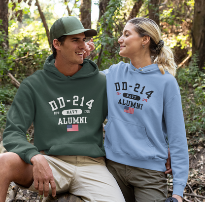 DD-214 Alumni - U.S. Navy - Unisex Hoodie, Military Veteran Gift, Patriotic Sweatshirt, Veteran Apparel, Navy Retirement - Premium Hoodie from Old Glory 1776 Apparel - Just $39.99! Shop now at Old Glory 1776 Apparel