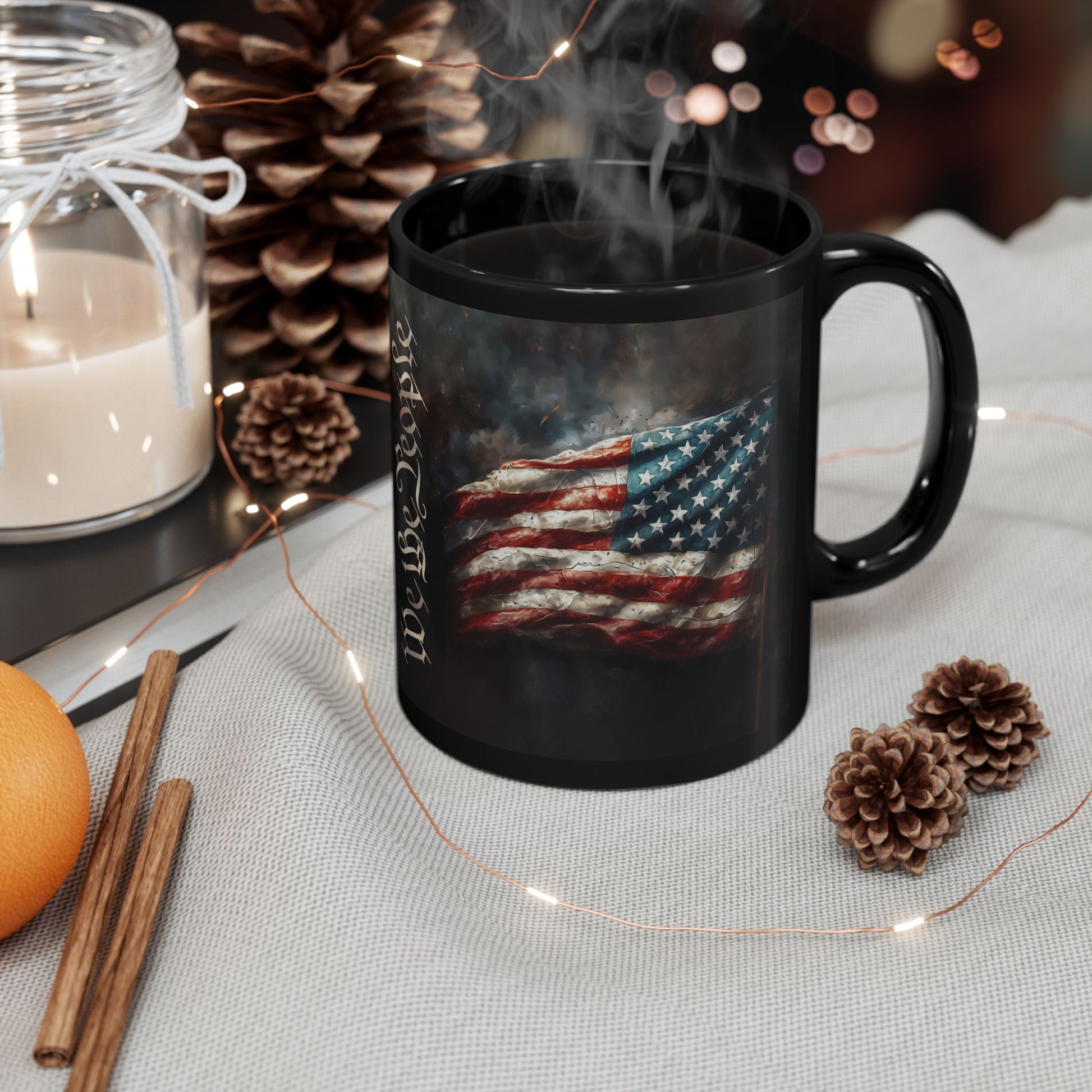 We The People Black Mug - 11oz, 15oz With Flag background, Patriotic Mug - Premium Mug from Printify - Just $19.99! Shop now at Old Glory 1776 Apparel