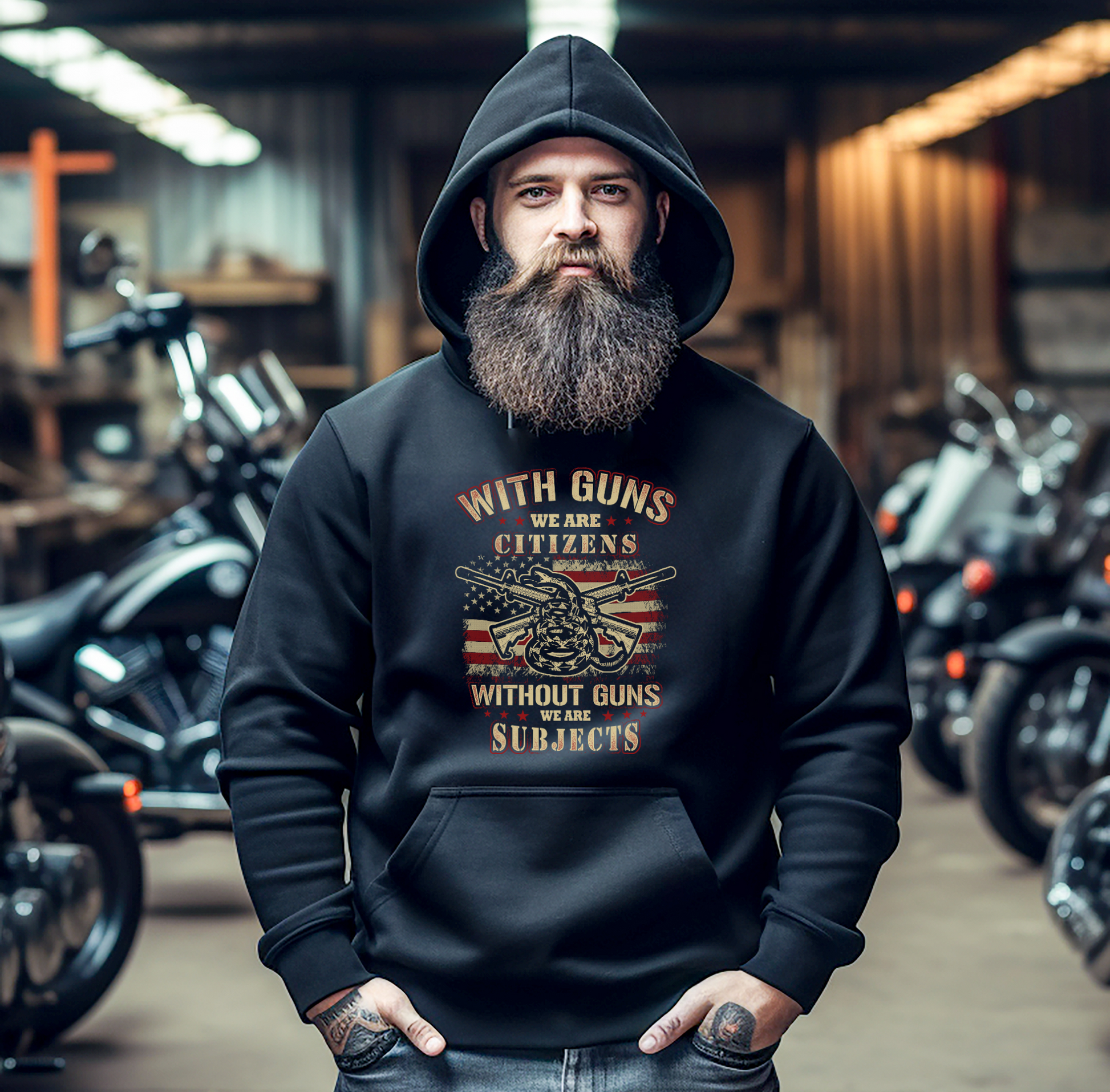 With Guns We Are Citizens, Without Guns We Are Subjects, Unisex Hoodie, 2nd Amendment Supporter, Patriotic Apparel - Premium Hoodie from Old Glory 1776 Apparel - Just $39.99! Shop now at Old Glory 1776 Apparel