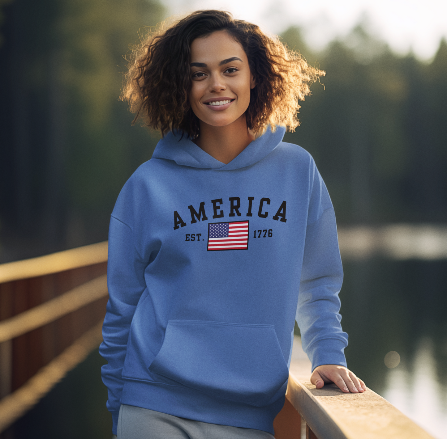 America Est 1776 Unisex Hoodie, Patriotic Sweatshirt, USA Pride Hooded Sweatshirt, Independence Day Gift, American Pride - Premium Hoodie from Printify - Just $39.99! Shop now at Old Glory 1776 Apparel