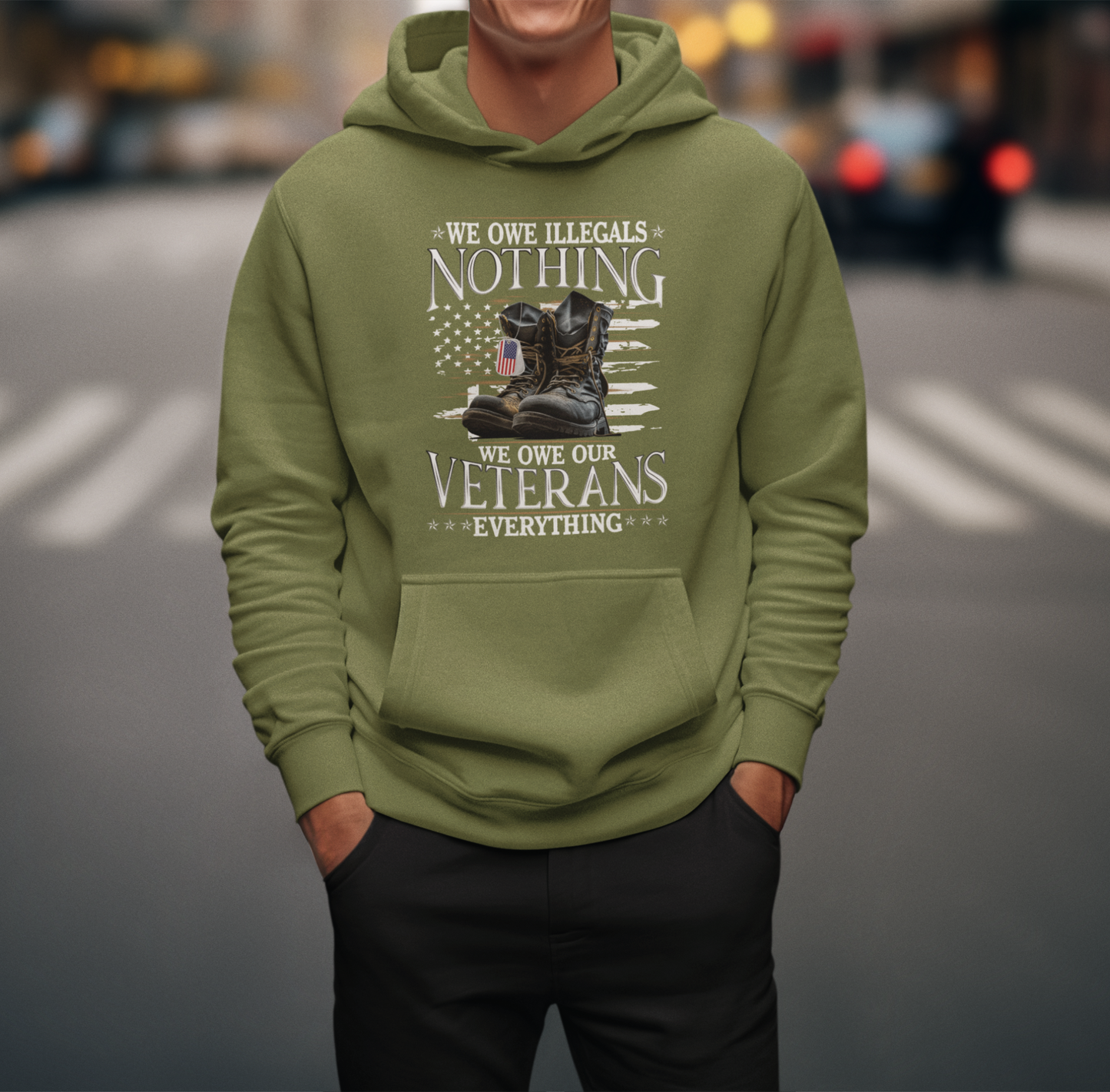 We Owe Illegals Nothing, We Owe Our Veterans Everything Patriotic Unisex Hoodie, Patriotic Apparel, Military Appreciation - Premium Hoodie from Old Glory 1776 Apparel - Just $39.99! Shop now at Old Glory 1776 Apparel