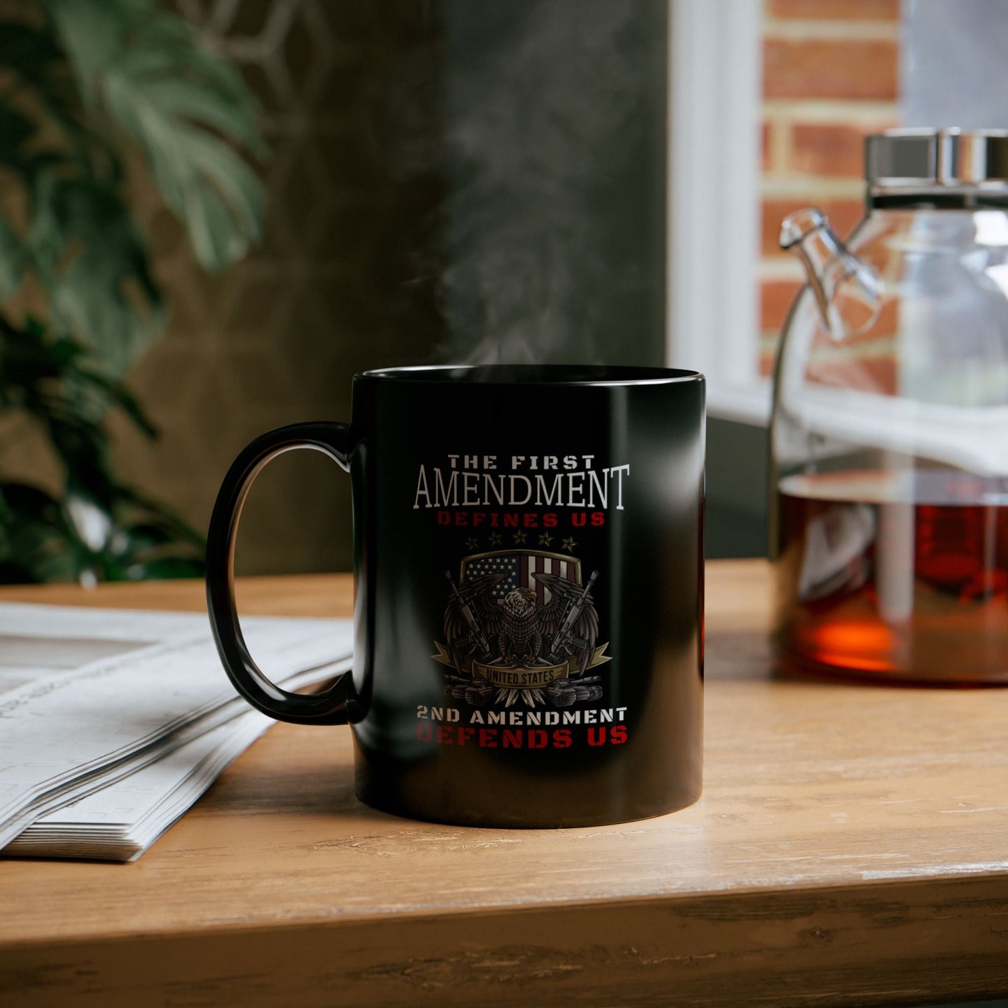 The First Amendment Defines Us, 2nd Amendment Defends Us Black Mug, 11oz-15oz, Celebrate Your Rights, Patriotic Mug - Premium Mug from Old Glory 1776 Apparel - Just $19.99! Shop now at Old Glory 1776 Apparel