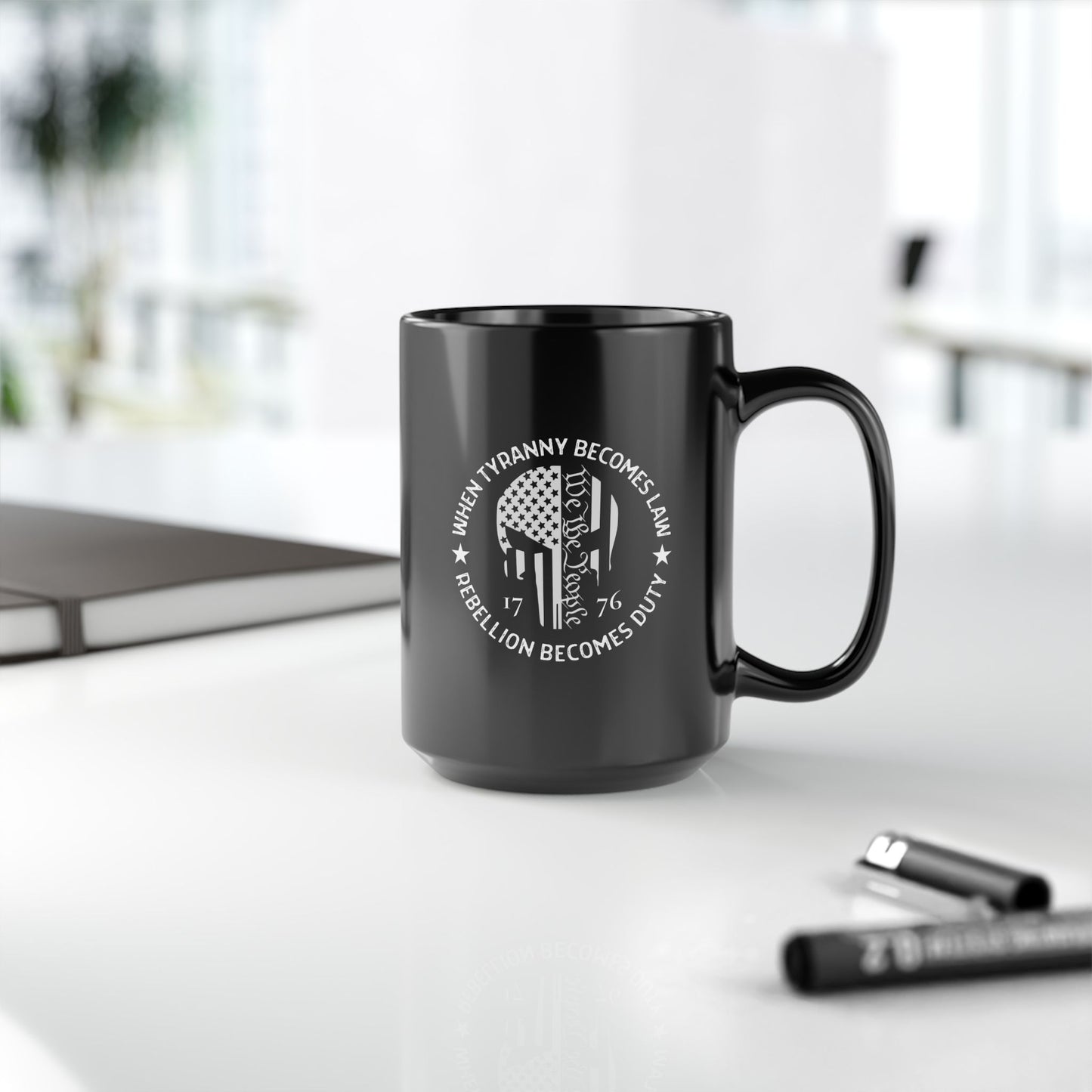 When Tyranny Becomes Law, Rebellion Becomes Duty" Black Ceramic Mug – 11oz & 15oz, Patriotic Ceramic Coffee Mug - Premium Mug from Old Glory 1776 Apparel - Just $19.99! Shop now at Old Glory 1776 Apparel