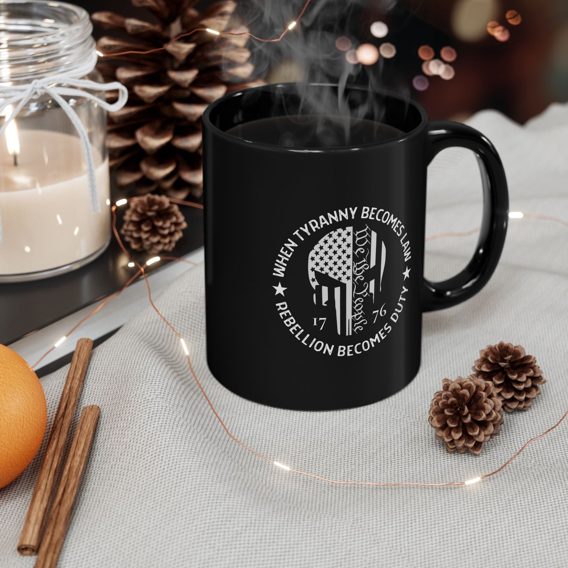 When Tyranny Becomes Law, Rebellion Becomes Duty" Black Ceramic Mug – 11oz & 15oz, Patriotic Ceramic Coffee Mug - Premium Mug from Old Glory 1776 Apparel - Just $19.99! Shop now at Old Glory 1776 Apparel