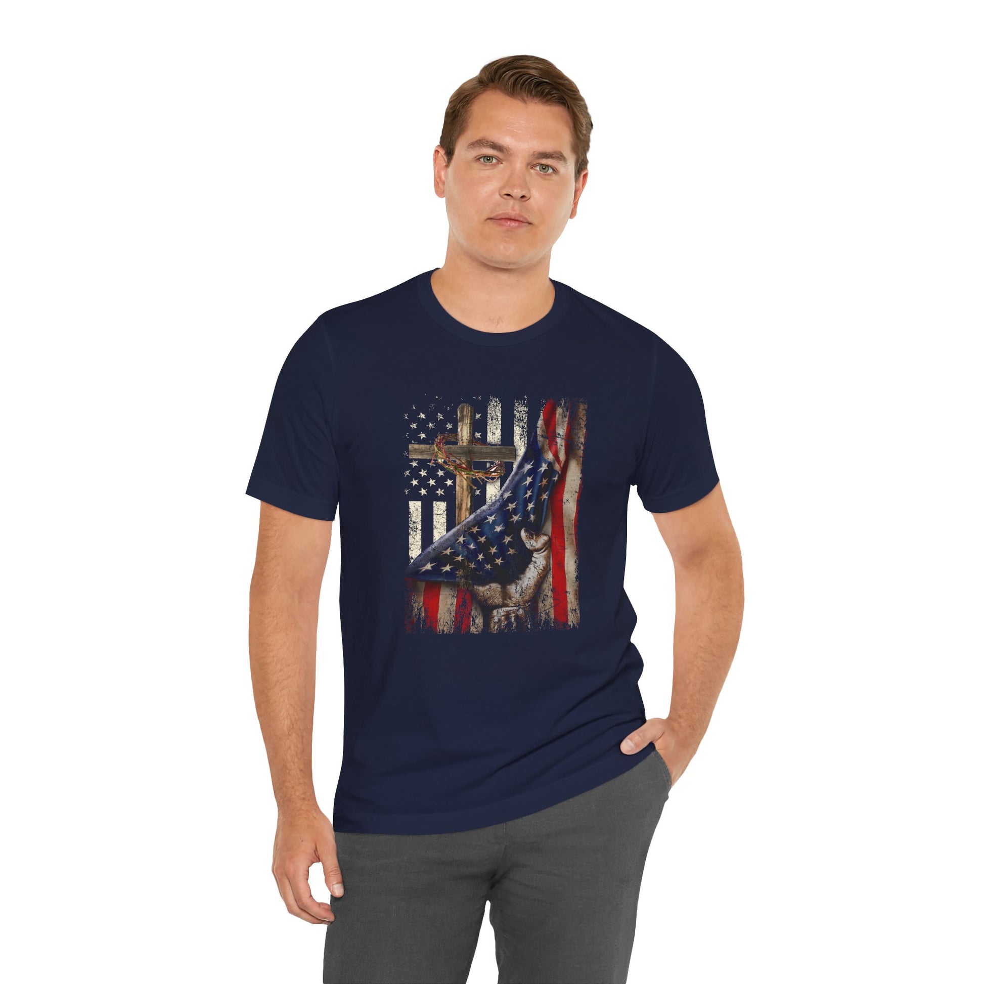 Flag & Cross Premium Unisex T-Shirt - Premium T-Shirt from Old Glory 1776 Apparel - Just $26.99! Shop now at Old Glory 1776 Apparel