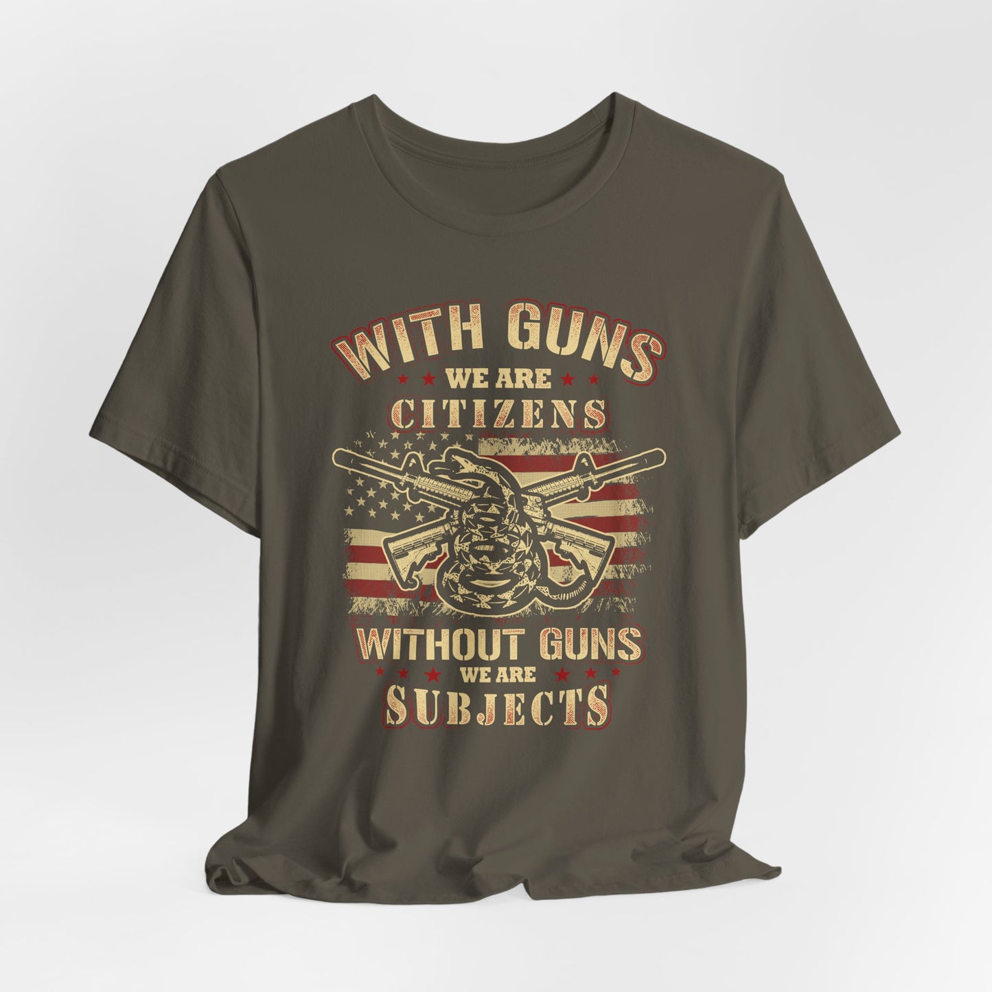 With guns we are citizens, without guns we are subjects Men's/Unisex premium T-Shirt - Premium T-Shirt from Printify - Just $26.99! Shop now at Old Glory 1776 Apparel