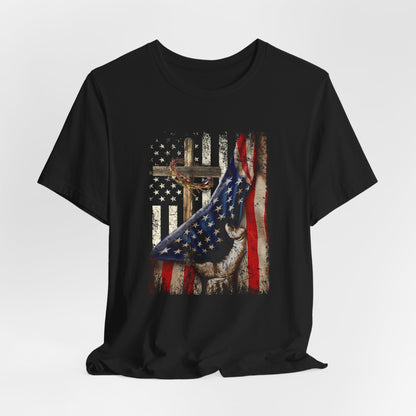 Flag & Cross Premium Unisex T-Shirt - Premium T-Shirt from Old Glory 1776 Apparel - Just $26.99! Shop now at Old Glory 1776 Apparel