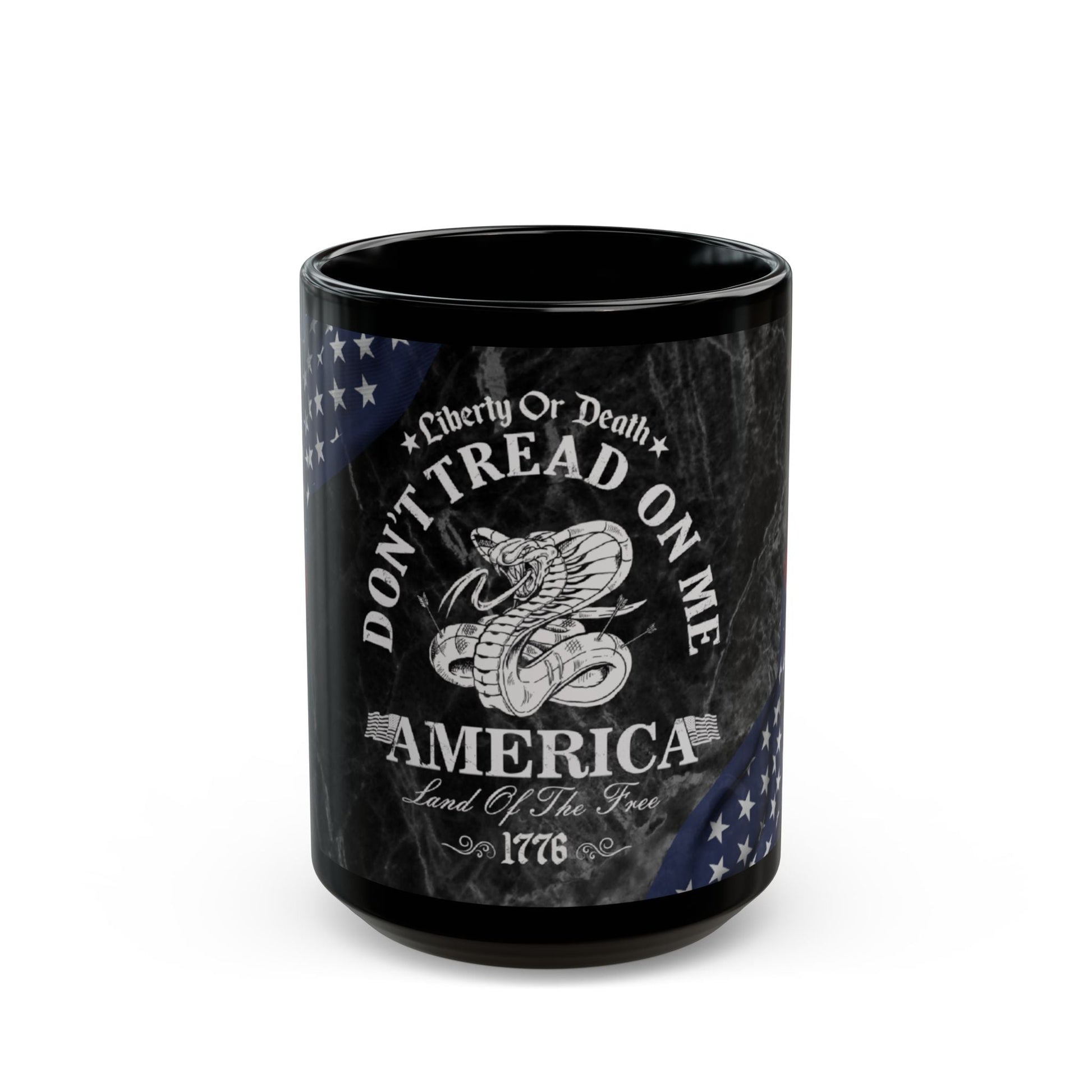 Liberty or Death, Don't Tread on Me Black Mug (11oz, 15oz) - Premium Mug from Old Glory 1776 Apparel - Just $19.99! Shop now at Old Glory 1776 Apparel