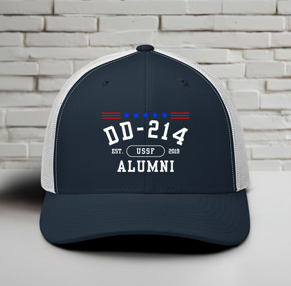 DD-214 Alumni (US Space Force) Trucker Hat, Space Force Veteran Hat - Premium Trucker Cap from Old Glory 1776 Apparel - Just $29.99! Shop now at Old Glory 1776 Apparel