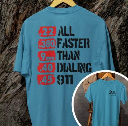 All Faster Than Dialing 911 Patriotic Unisex T-Shirt, 2nd Amendment Unisex Tee, , Premium Shirt, American Patriot Gift, - Premium T-Shirt from Old Glory 1776 Apparel - Just $28.99! Shop now at Old Glory 1776 Apparel