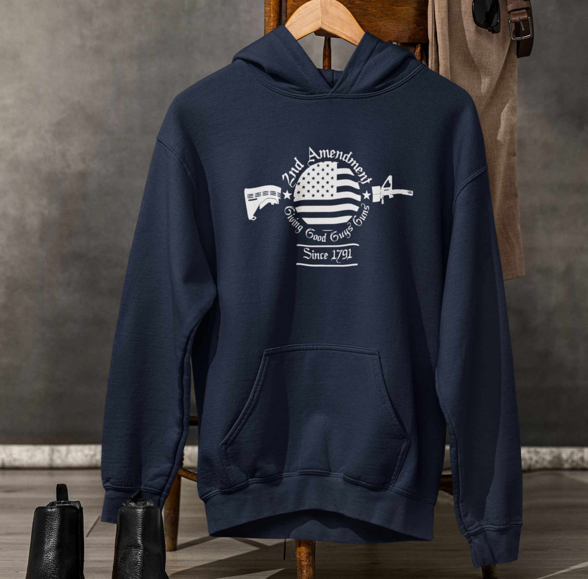 2nd Amendment, Giving Good Guys Guns Since 1791 Unisex Hoodie, Gun Rights, Pro Second Amendment Sweater, Patriotic Gun Owner - Premium Hoodie from Old Glory 1776 Apparel - Just $39.99! Shop now at Old Glory 1776 Apparel