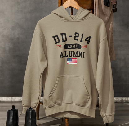 DD-214 Alumni - U.S. Army - Unisex Hoodie, Military Veteran Gift, Patriotic Sweatshirt, Veteran Apparel, Army Retirement - Premium Hoodie from Old Glory - Just $39.99! Shop now at Old Glory 1776 Apparel