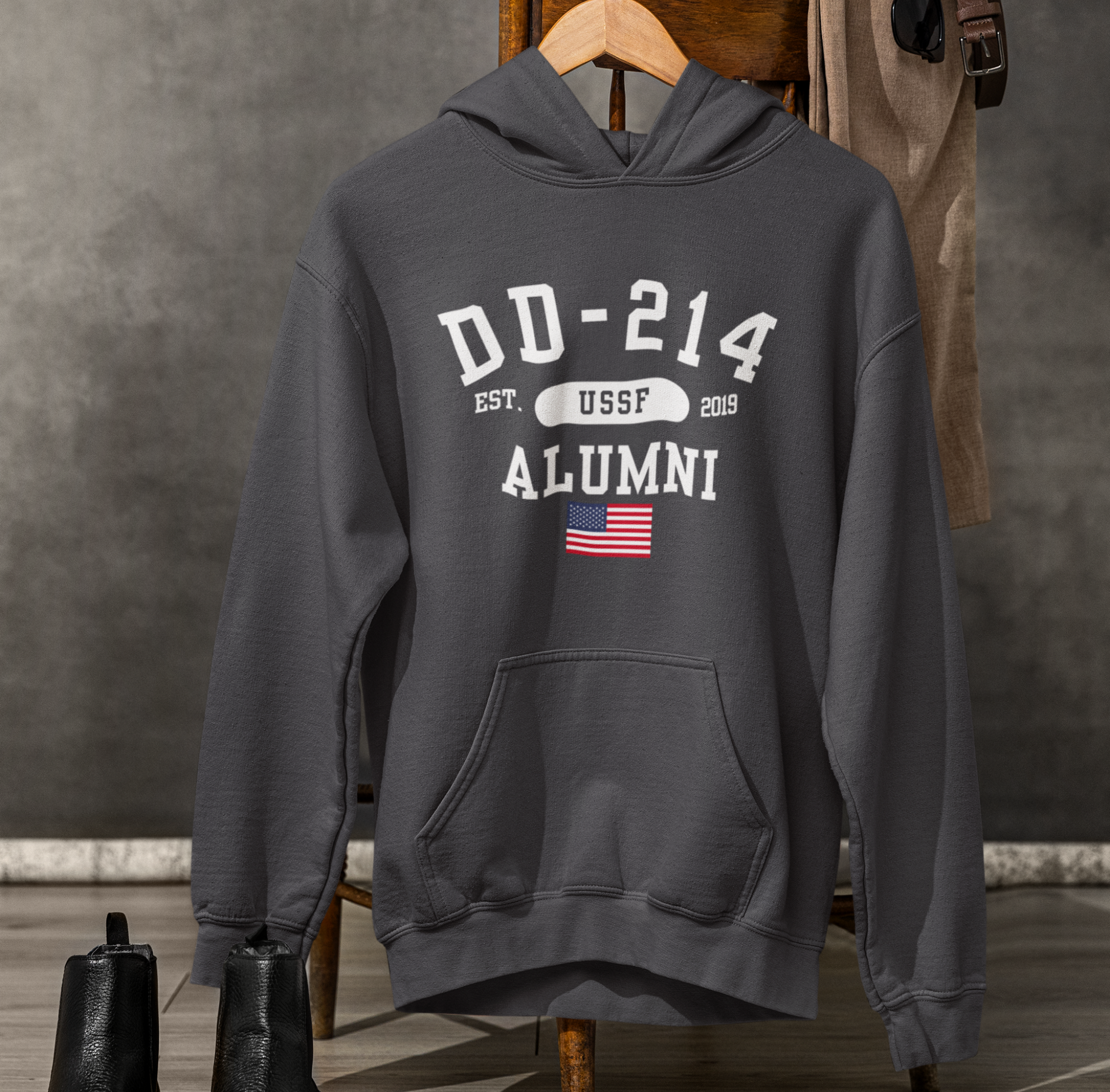 DD-214 Alumni - U.S. Space Force - Unisex Hoodie, Military Veteran Gift, Patriotic Sweatshirt, Veteran Apparel, Military Retirement - Premium Hoodie from Old Glory 1776 Apparel - Just $39.99! Shop now at Old Glory 1776 Apparel