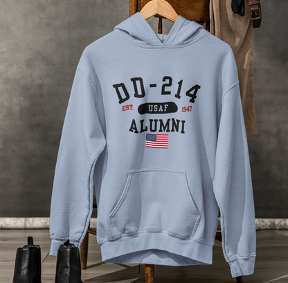 DD-214 Alumni  (USAF) Unisex Hoodie, Military Veterans Sweatshirt, Air Force Retirement Gift, Veteran Pride Apparel - Premium Hoodie from Old Glory 1776 Apparel - Just $39.99! Shop now at Old Glory 1776 Apparel