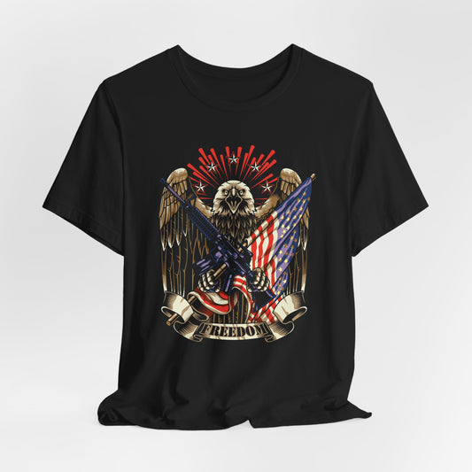 FREEDOM Eagle with crossed rifles unisex premium t-shirt - Premium T-Shirt from Old Glory 1776 Apparel - Just $26.99! Shop now at Old Glory 1776 Apparel