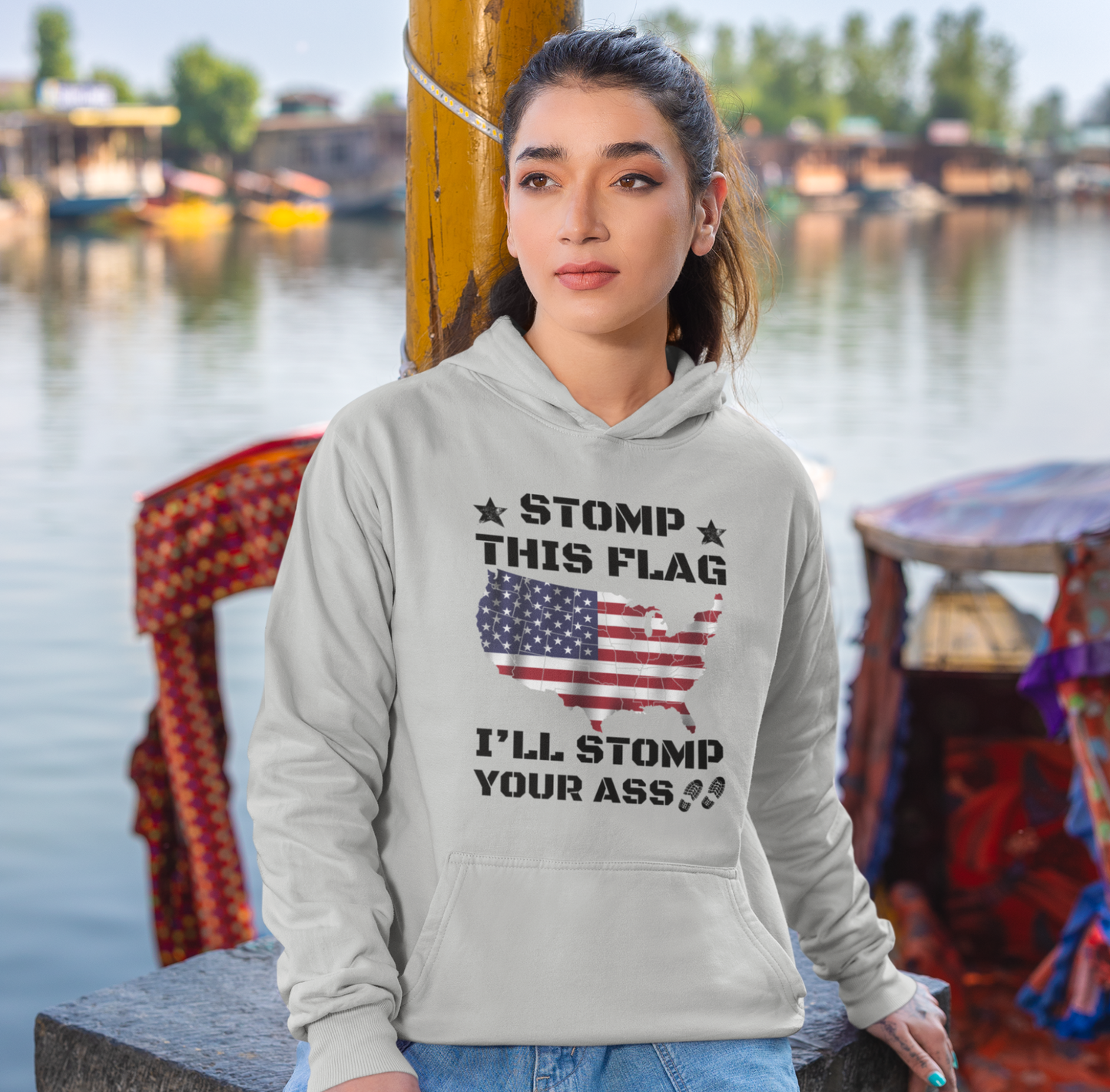 Stomp My Flag I'll Stomp Your Ass Unisex Hoodie, Bold Sweatshirt, Patriotic Gifts, USA Flag Hoodie - Premium Hoodie from Old Glory 1776 Apparel - Just $39.99! Shop now at Old Glory 1776 Apparel