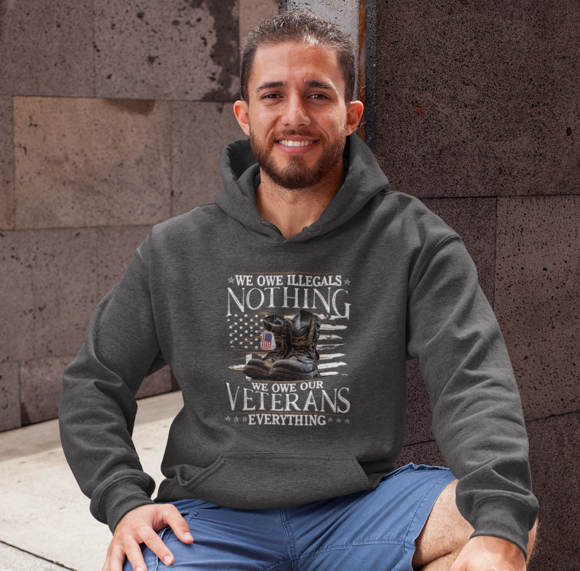 We Owe Illegals Nothing, We Owe Our Veterans Everything Patriotic Unisex Hoodie, Patriotic Apparel, Military Appreciation - Premium Hoodie from Printify - Just $39.99! Shop now at Old Glory 1776 Apparel