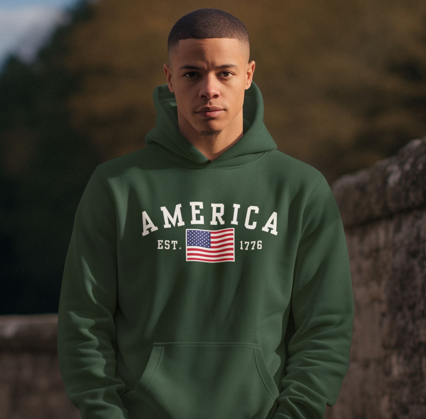 America Est 1776 Unisex Hoodie, Patriotic Sweatshirt, USA Pride Hooded Sweatshirt, Independence Day Gift, American Pride - Premium Hoodie from Old Glory 1776 Apparel - Just $39.99! Shop now at Old Glory 1776 Apparel