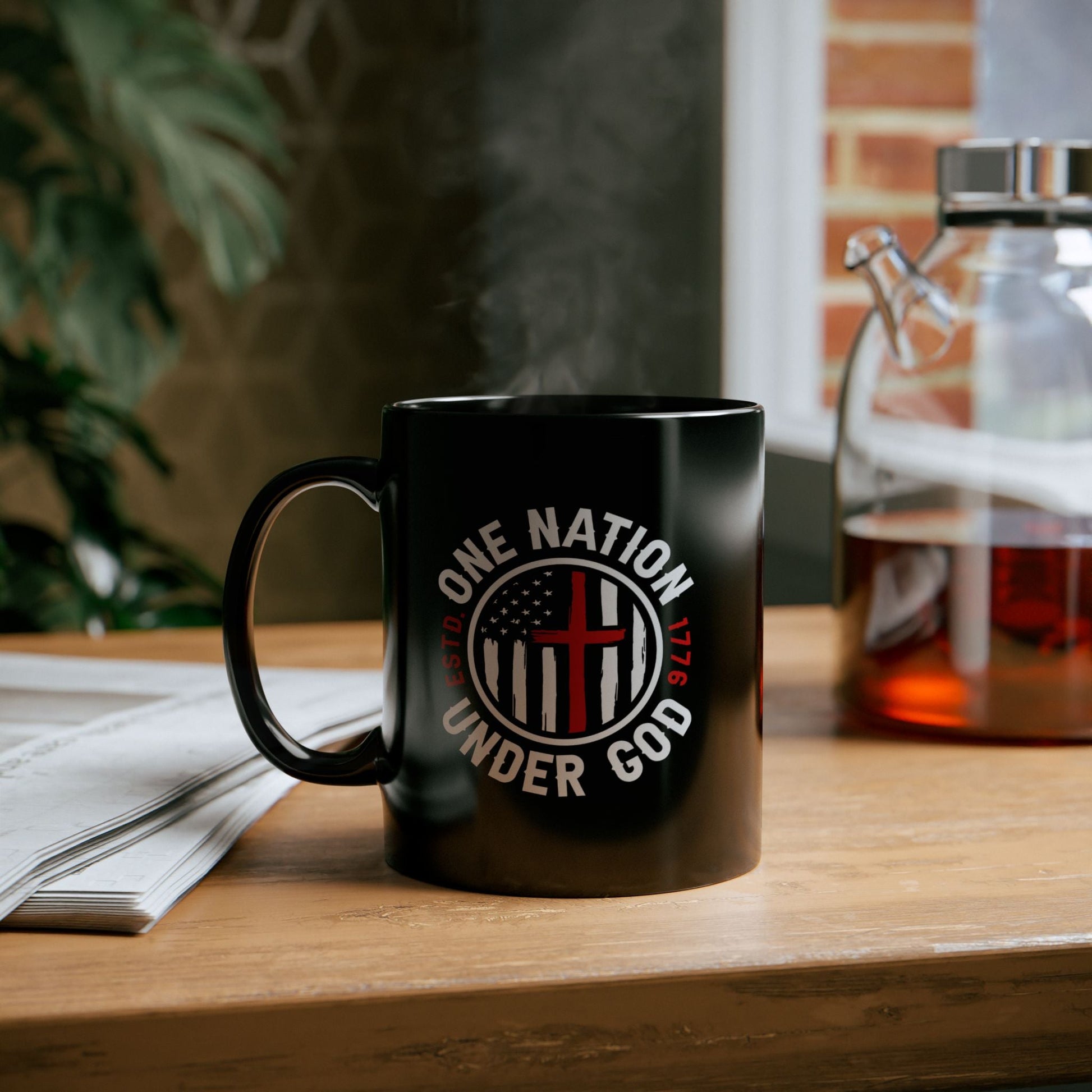 One Nation Under God Black Mug (11oz, 15oz) – Christian Faith & American Flag Design, Patriotic Mug - Premium Mug from Old Glory 1776 Apparel - Just $19.99! Shop now at Old Glory 1776 Apparel