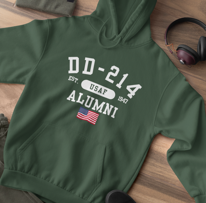 DD-214 Alumni  (USAF) Unisex Hoodie, Military Veterans Sweatshirt, Air Force Retirement Gift, Veteran Pride Apparel - Premium Hoodie from Printify - Just $39.99! Shop now at Old Glory 1776 Apparel