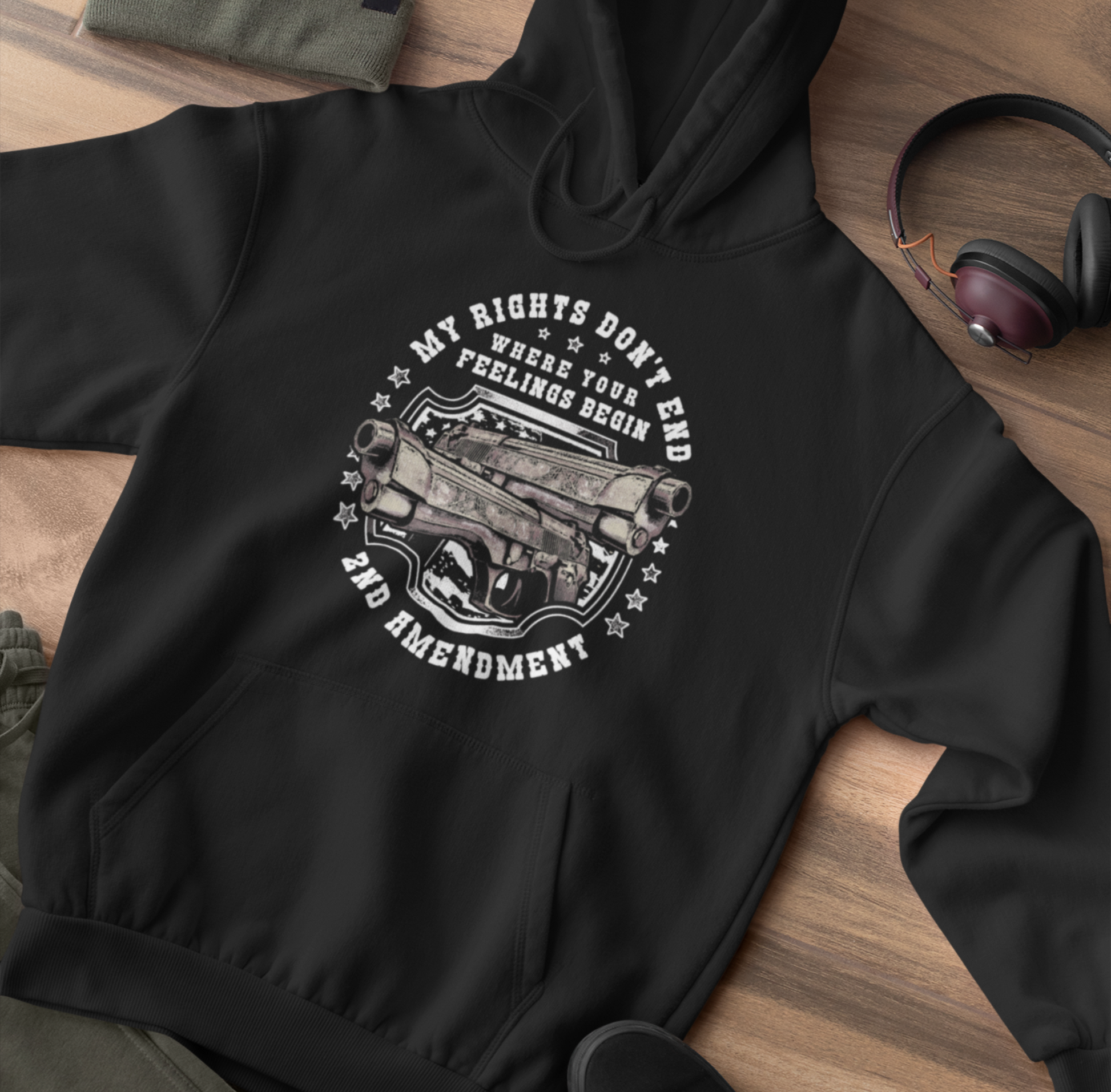 My Rights Don't End Where Your Feelings Begin, Patriotic Unisex Hoodie, Liberty and Freedom Sweatshirt, 2nd Amendment Rights, - Premium Hoodie from Old Glory 1776 Apparel - Just $39.99! Shop now at Old Glory 1776 Apparel