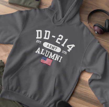 DD-214 Alumni - U.S. Army - Unisex Hoodie, Military Veteran Gift, Patriotic Sweatshirt, Veteran Apparel, Military Retirement - Premium Hoodie from Printify - Just $39.99! Shop now at Old Glory 1776 Apparel