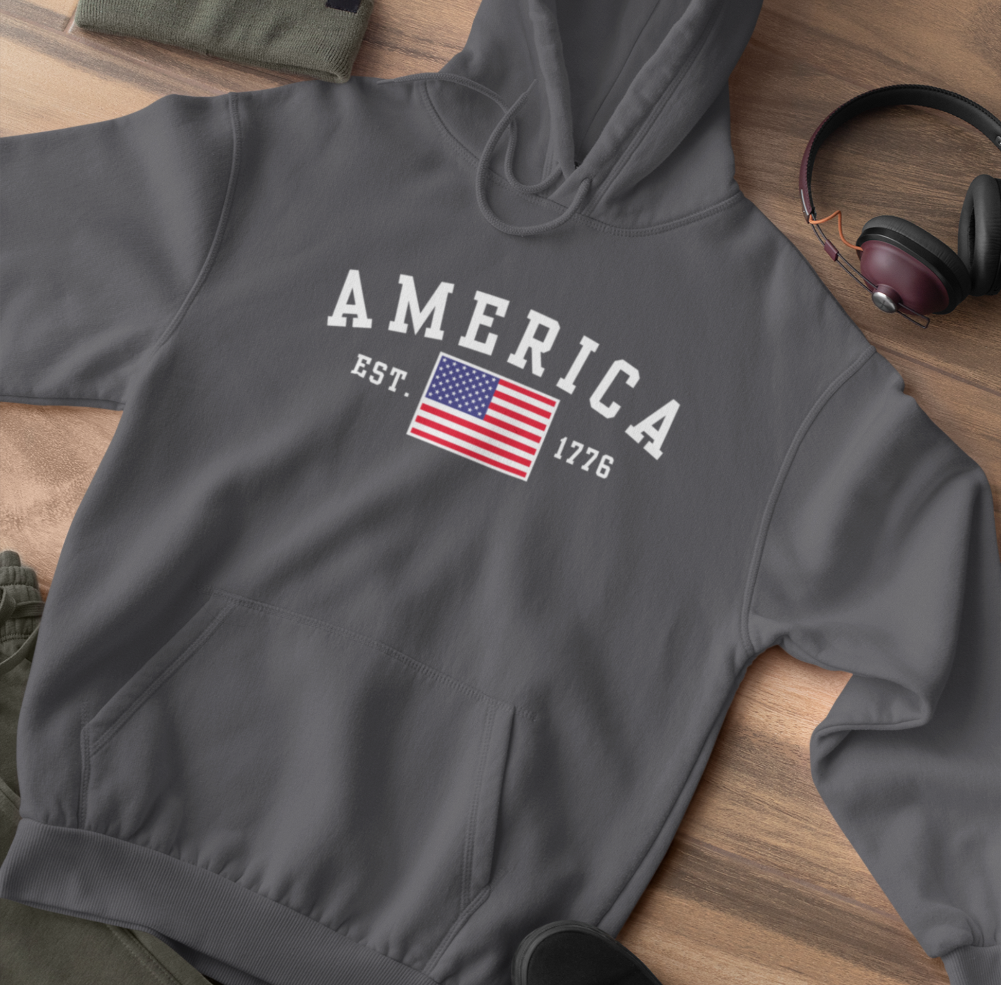 America Est 1776 Unisex Hoodie, Patriotic Sweatshirt, USA Pride Hooded Sweatshirt, Independence Day Gift, American Pride - Premium Hoodie from Printify - Just $39.99! Shop now at Old Glory 1776 Apparel