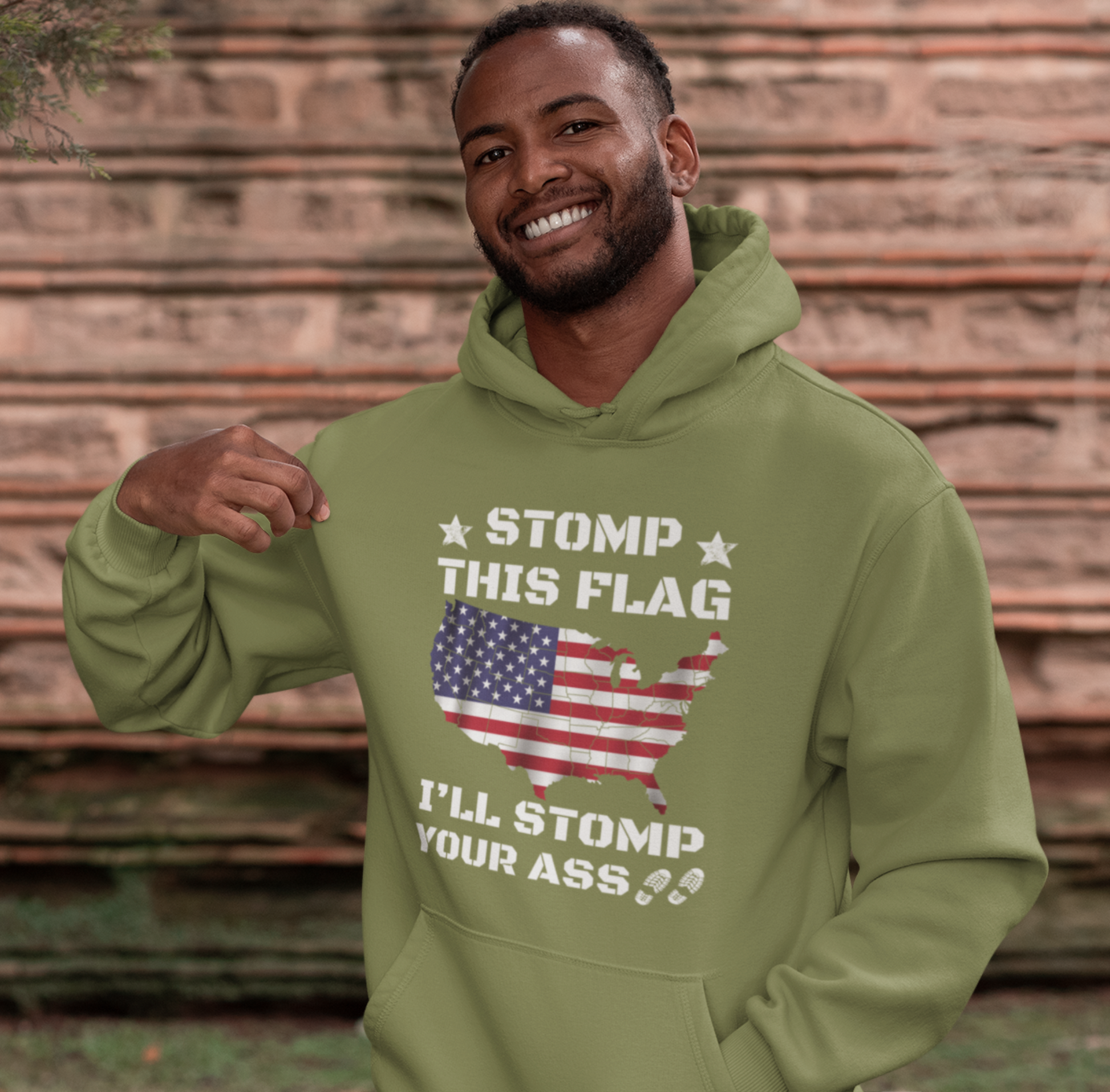 Stomp My Flag I'll Stomp Your Ass Unisex Hoodie, Bold Sweatshirt, Patriotic Gifts, USA Flag Hoodie - Premium Hoodie from Printify - Just $39.99! Shop now at Old Glory 1776 Apparel