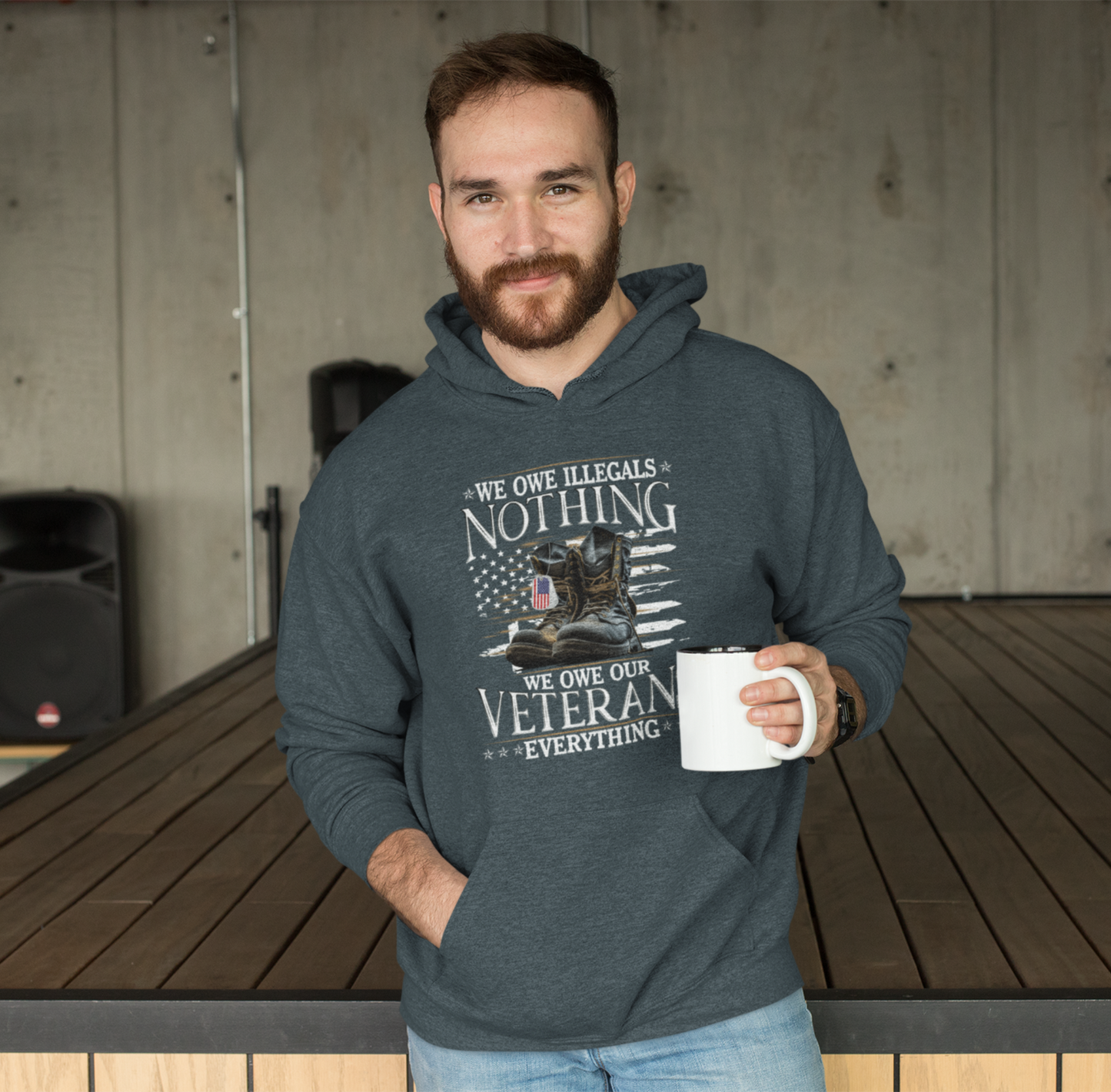 We Owe Illegals Nothing, We Owe Our Veterans Everything Patriotic Unisex Hoodie, Patriotic Apparel, Military Appreciation - Premium Hoodie from Printify - Just $39.99! Shop now at Old Glory 1776 Apparel