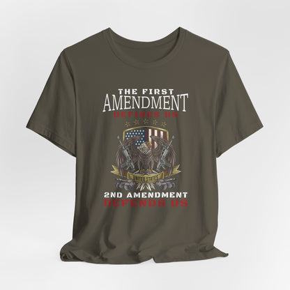 The first amendment defines us the second defends us Men's/Unisex T-Shirt - Premium T-Shirt from Printify - Just $26.99! Shop now at Old Glory 1776 Apparel