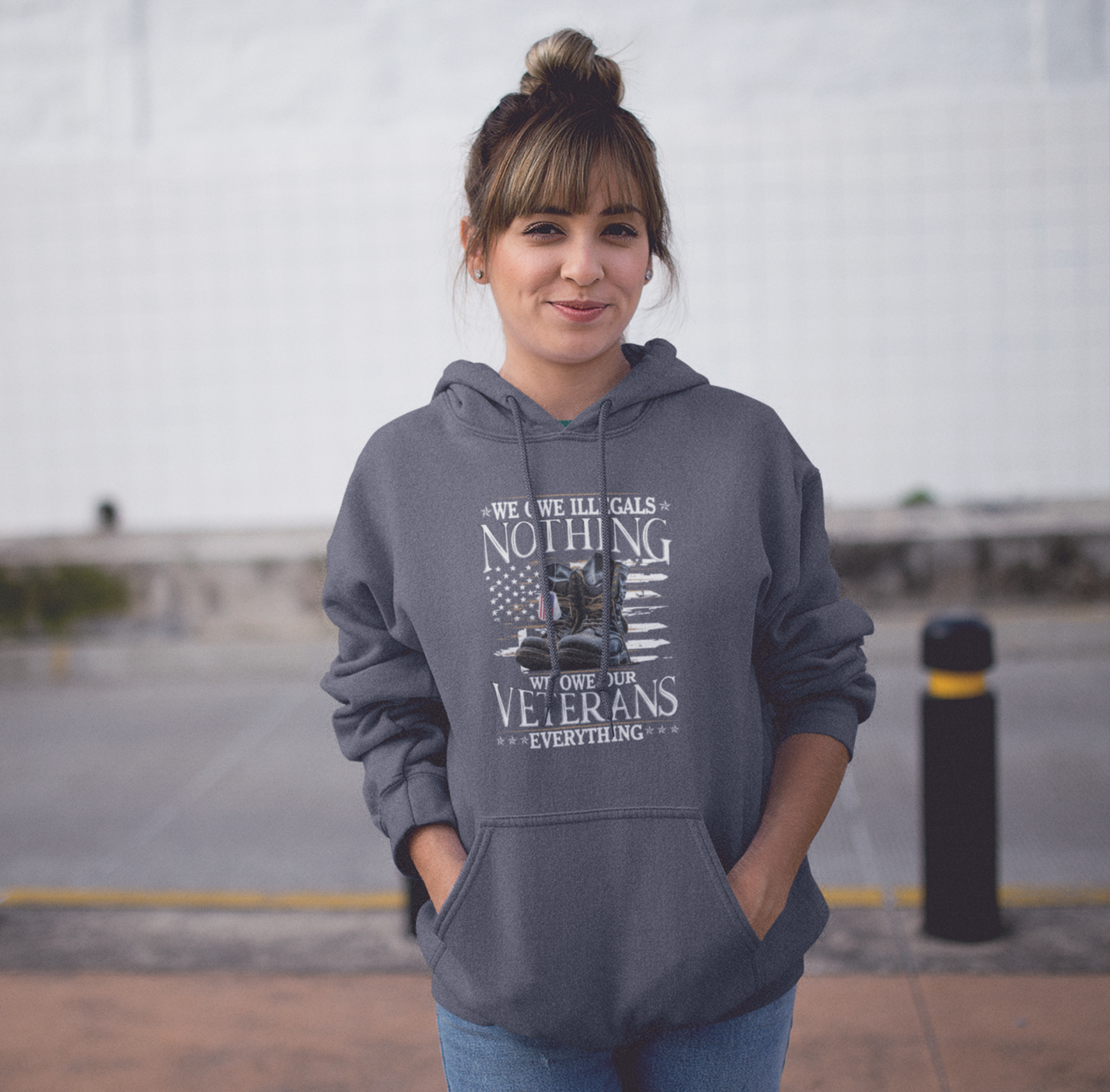 We Owe Illegals Nothing, We Owe Our Veterans Everything Patriotic Unisex Hoodie, Patriotic Apparel, Military Appreciation - Premium Hoodie from Printify - Just $39.99! Shop now at Old Glory 1776 Apparel