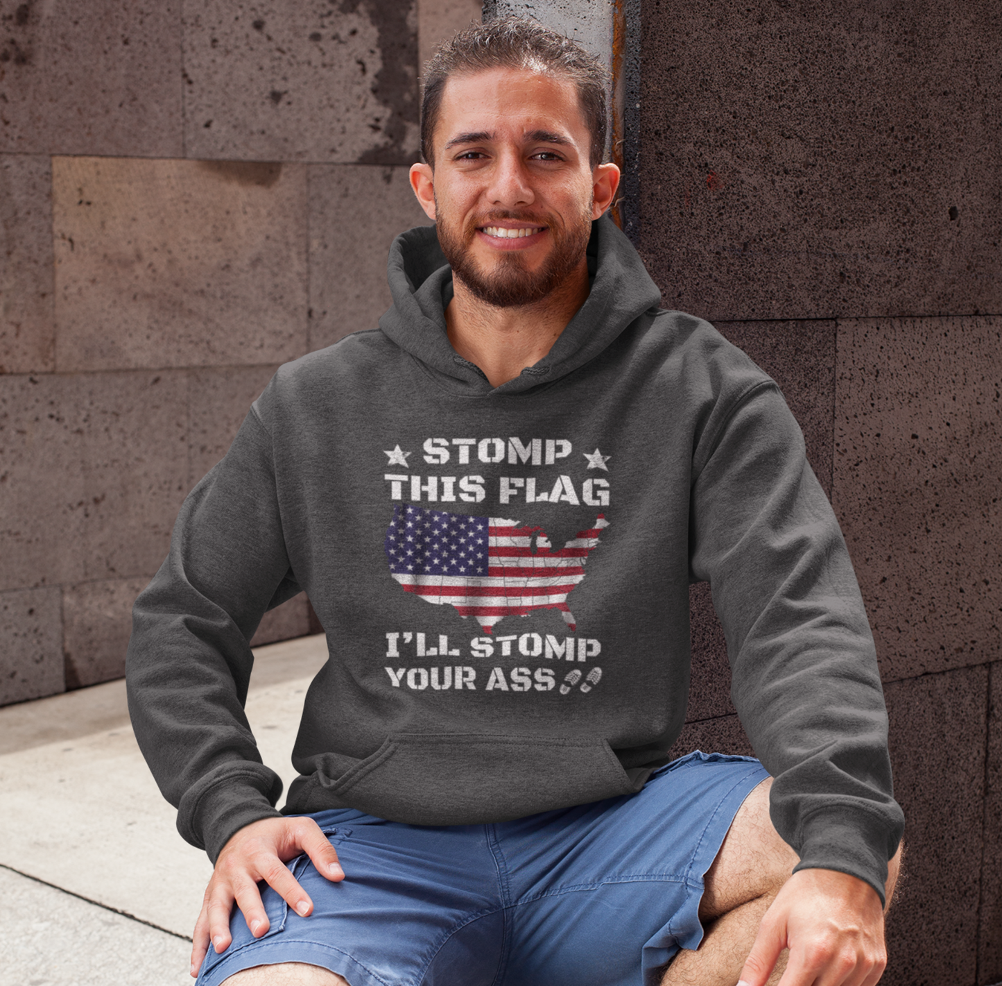 Stomp My Flag I'll Stomp Your Ass Unisex Hoodie, Bold Sweatshirt, Patriotic Gifts, USA Flag Hoodie - Premium Hoodie from Printify - Just $39.99! Shop now at Old Glory 1776 Apparel