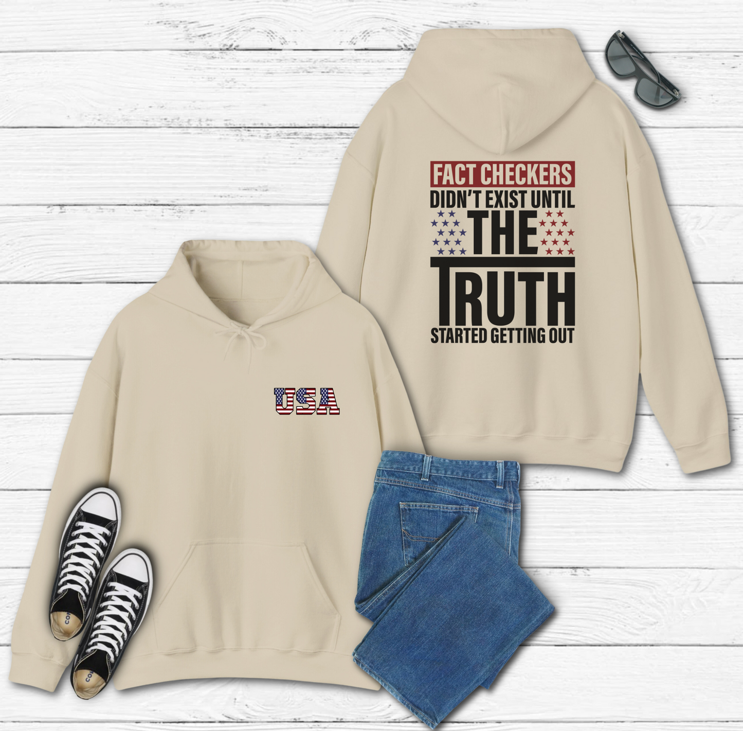 Fact Checkers Didn't Exist Until The Truth Started Getting Out Unisex Hoodie, Fight Bias Media, Defend Freedom and Truth - Premium Hoodie from Old Glory 1776 Apparel - Just $47.99! Shop now at Old Glory 1776 Apparel