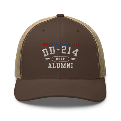 DD-214 Alumni (US Air Force) Trucker Hat , Military Retirement Gift - Premium Trucker Cap from Old Glory 1776 Apparel - Just $29.99! Shop now at Old Glory 1776 Apparel