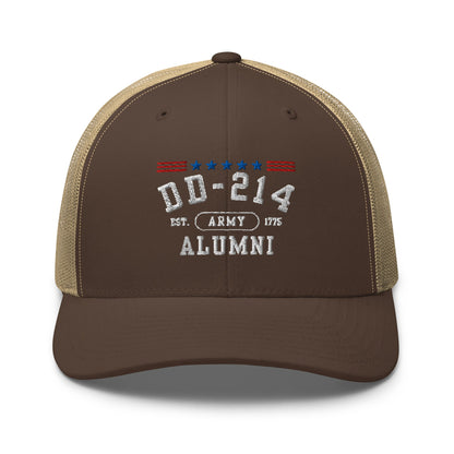 DD-214 Alumni Trucker Hat (US Army), Military Retirement Gift, Patriotic Cap - Premium Trucker Cap from Old Glory 1776 Apparel - Just $29.99! Shop now at Old Glory 1776 Apparel