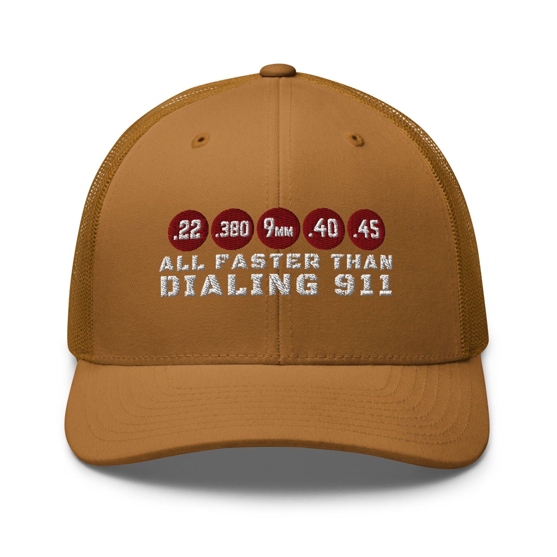 All Faster Than Dialing 911 Trucker Cap – 2nd Amendment Hat for Gun Owners - Premium Trucker Cap from Old Glory 1776 Apparel - Just $29.99! Shop now at Old Glory 1776 Apparel