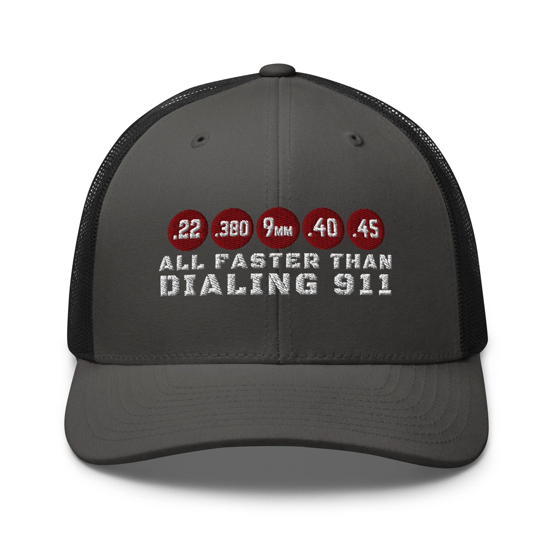 All Faster Than Dialing 911 Trucker Cap – 2nd Amendment Hat for Gun Owners - Premium Trucker Cap from Old Glory 1776 Apparel - Just $29.99! Shop now at Old Glory 1776 Apparel