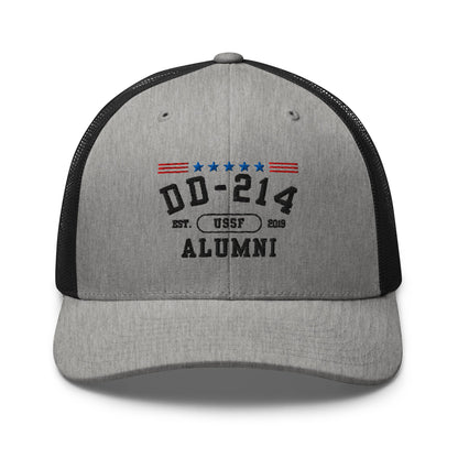 DD-214 Alumni (US Space Force) Trucker Hat, Space Force Veteran Hat - Premium Trucker Cap from Old Glory 1776 Apparel - Just $29.99! Shop now at Old Glory 1776 Apparel