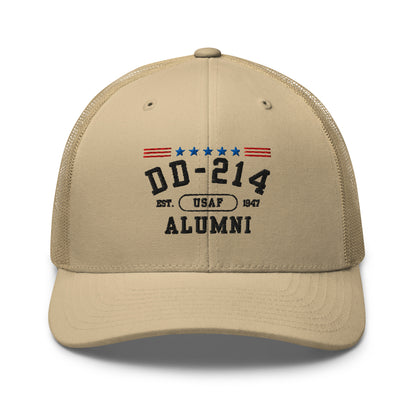 DD-214 Alumni (US Air Force) Trucker Hat , Military Retirement Gift - Premium Trucker Cap from Old Glory 1776 Apparel - Just $29.99! Shop now at Old Glory 1776 Apparel