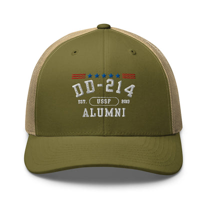 DD-214 Alumni (US Space Force) Trucker Hat, Space Force Veteran Hat - Premium Trucker Cap from Old Glory 1776 Apparel - Just $29.99! Shop now at Old Glory 1776 Apparel