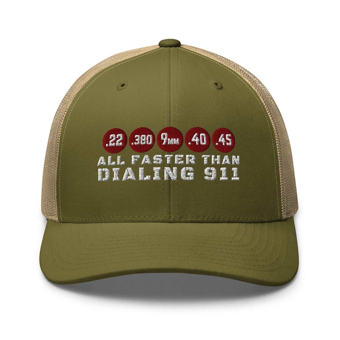 All Faster Than Dialing 911 Trucker Cap – 2nd Amendment Hat for Gun Owners - Premium Trucker Cap from Old Glory 1776 Apparel - Just $29.99! Shop now at Old Glory 1776 Apparel