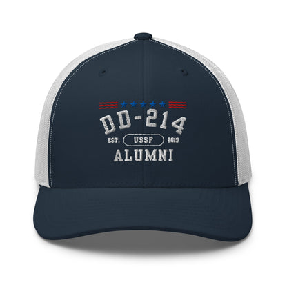 DD-214 Alumni (US Space Force) Trucker Hat, Space Force Veteran Hat - Premium Trucker Cap from Old Glory 1776 Apparel - Just $29.99! Shop now at Old Glory 1776 Apparel