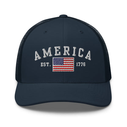 America Est. 1776 Trucker Hat – Patriotic Cap for Proud Americans - Premium Trucker Cap from Old Glory 1776 Apparel - Just $29.99! Shop now at Old Glory 1776 Apparel