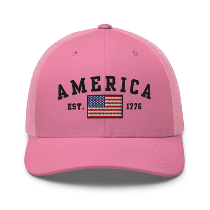 America Est. 1776 Trucker Hat – Patriotic Cap for Proud Americans - Premium Trucker Cap from Old Glory 1776 Apparel - Just $29.99! Shop now at Old Glory 1776 Apparel