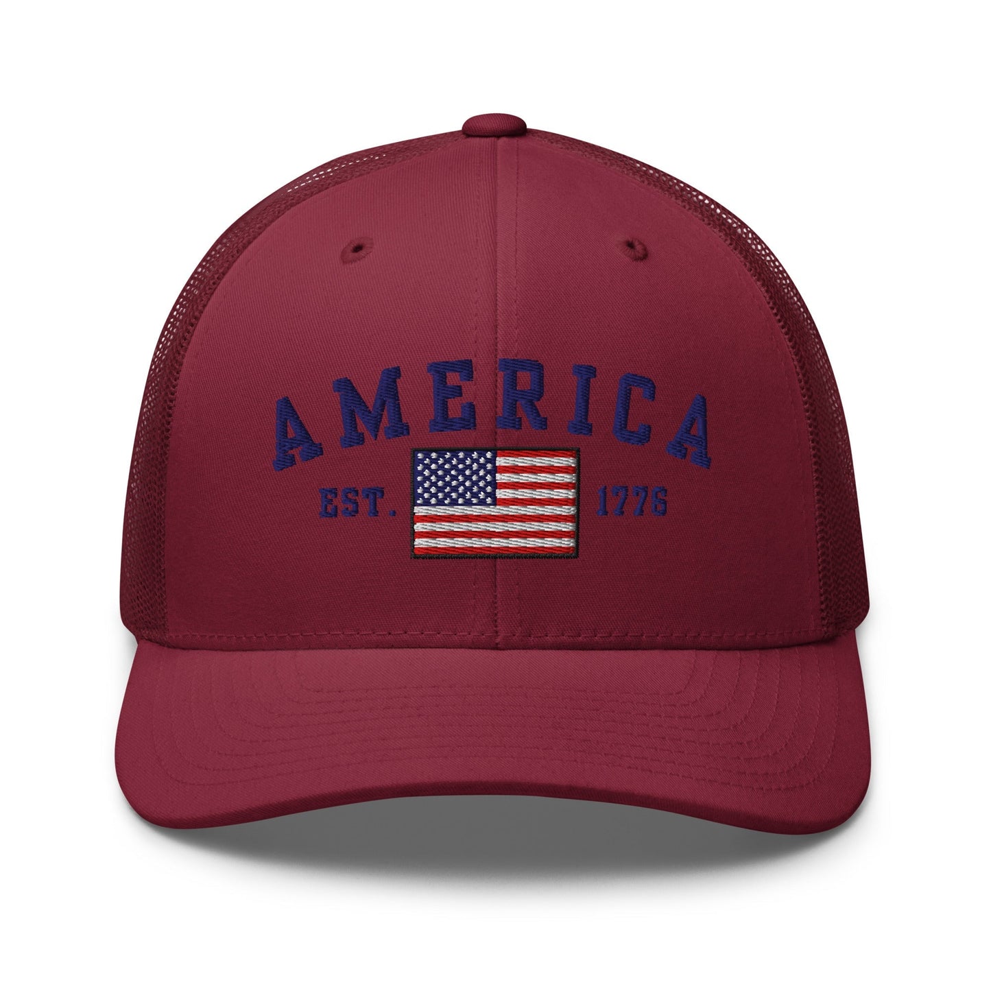 America Est. 1776 Trucker Hat – Blue Embroidery, Patriotic Cap for Proud Americans - Premium Trucker Cap from Old Glory 1776 Apparel - Just $29.99! Shop now at Old Glory 1776 Apparel