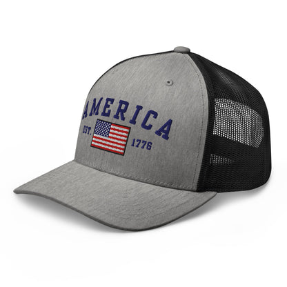 America Est. 1776 Trucker Hat – Blue Embroidery, Patriotic Cap for Proud Americans - Premium  from Old Glory 1776 Apparel - Just $29.99! Shop now at Old Glory 1776 Apparel